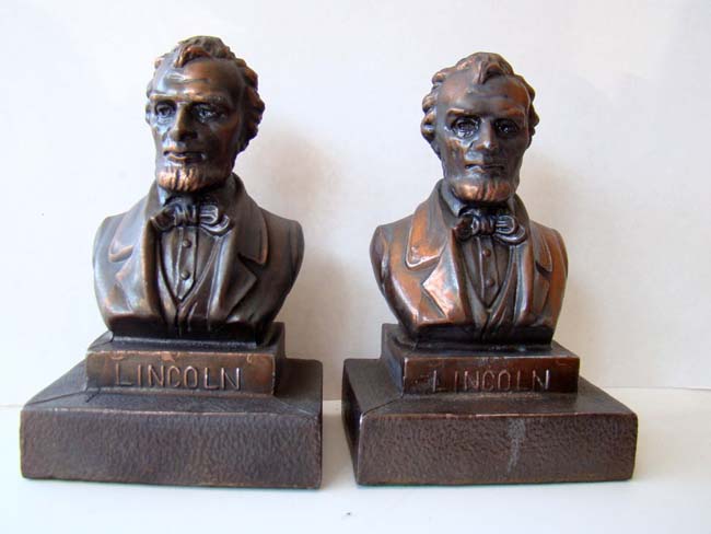 A pair of Lincoln bookends circa 1935